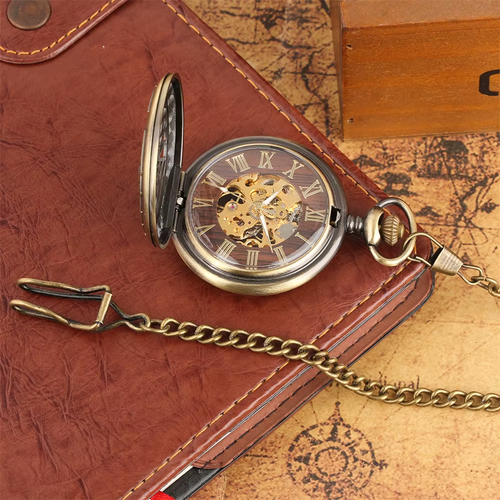 Wings Mechanical Pocket Watch Bronze Chain Manual Mechanical Pocket Gift - Picture 4 of 14