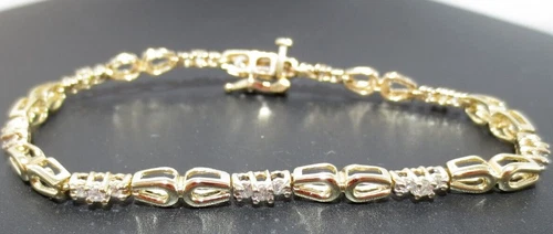 14K YG LADIES DIAMOND TENNIS BRACELET 0.35 tcw 6.5" LONG 3.63MM  6.78 g(AI-1814)