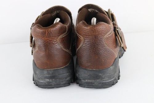 Vintage 90s Y2K Mens 8.5 Distressed Gothic Chunky Leather Strap Boots Brown - Picture 5 of 10