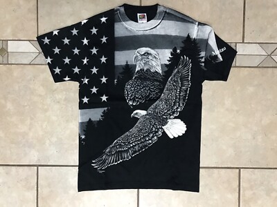 vintage medium USA flag America Bald Eagle two sided July 4th Shirt Montana B&W