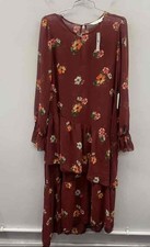 ASTR The Label Women's Burgundy Floral Tiered Ruffle Dress NWT Size S