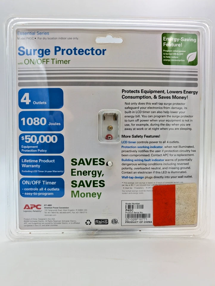 New Sealed APC Surge Protector 4-Outlet Programable Timer Model P4GC Indoor Use - Image 4 of 4