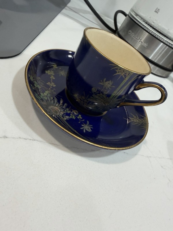 Vintage Japanese Satsuma Kozan 1868-1912 Meiji Period Crackle Glaze Cup & Saucer