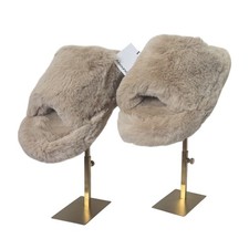 NWT Abound Beige Faux Fur Slide Slippers Open Toe Fur Trim Women's XL US 11-12 