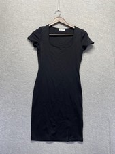 Popular 21 Bodycon Mini Dress Women Medium Black Scoop Neck Cap Sleeve Side Slit