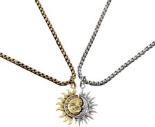 Asymmetric Sun and Moon Matching Necklace for Couple gold sun silver moon