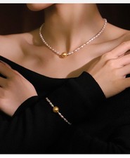 Girls Womens Statement Gift Jewelry Set Beads Pearl Necklace Bracelet Accessory