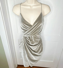 Boohoo Cara Wrap Asymmetric Velvet Dress in Smoke Size 0P Nwt