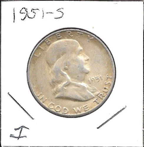 1951-S San Francisco Mint Franklin 90% Silver Half Dollar US 50c coin (I)