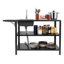 Utility Sink 3 Tier Storage Single Bowl Workbench 360 Faucet Kitchen Garage