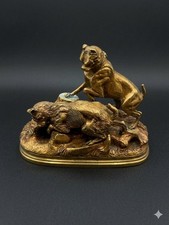 Bronze ancien signé Jules Moigniez – Scène de chasse au