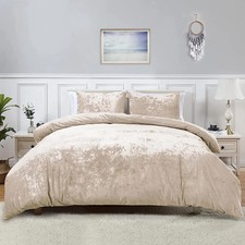 4PC Luxury Crushed Velvet Complete Bedding Set Duvet Cover & Sheet Winter Soft