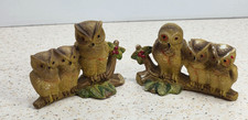 Vintage PWF Owl Family Figurine Ceramic Owls on Branch 1970s Decor set of 2