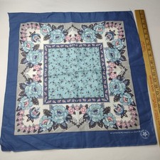 Vintage Floral Print USA Made Bandana Blue 21" Cottage Core