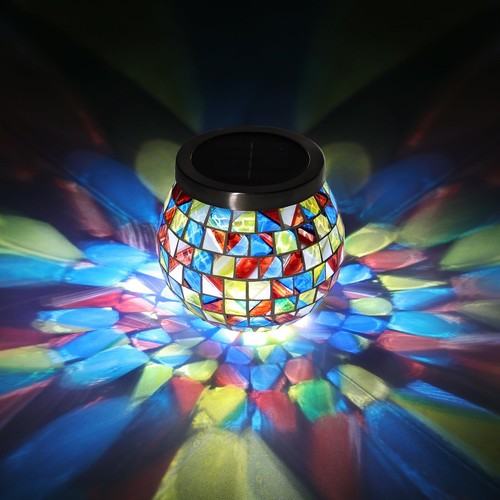 Cooo 2 Pack Heavy Solar Mosaic Lantern With RGB Color-Changing Light