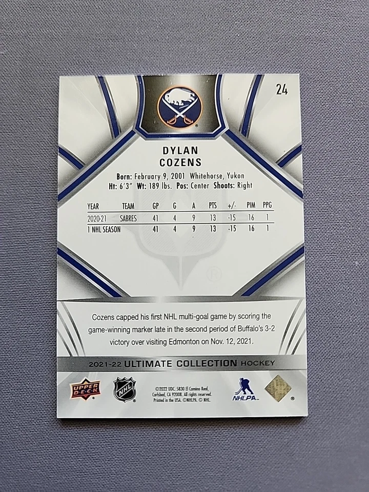 2021-22 Upper Deck Ultimate Dylan Cozens /149 - Buffalo Sabres - Image 4 of 4