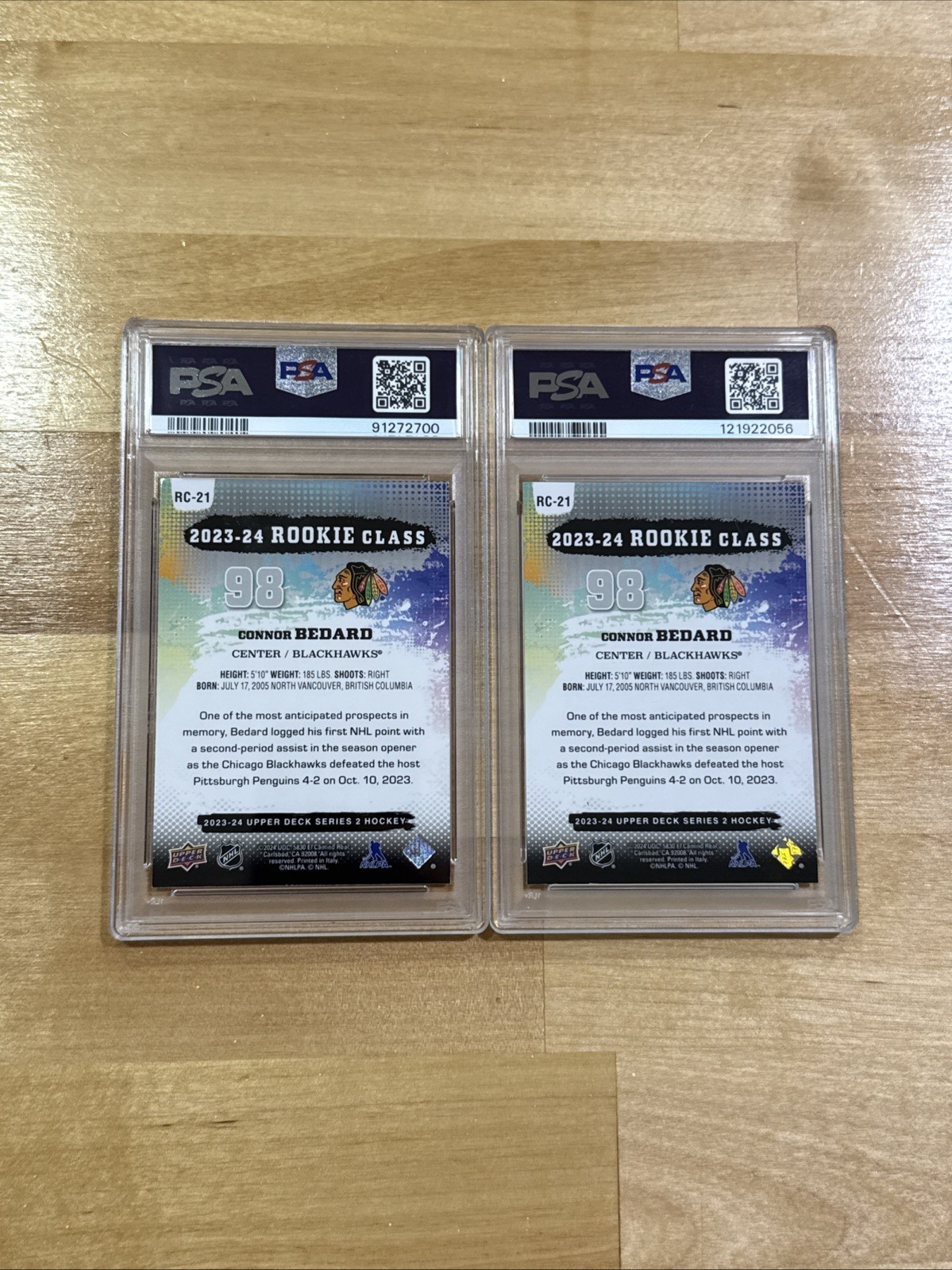 LOT OF 2 2023-24 Upper Deck Rookie Commemorative Class Connor Bedard RC PSA 8 view 2