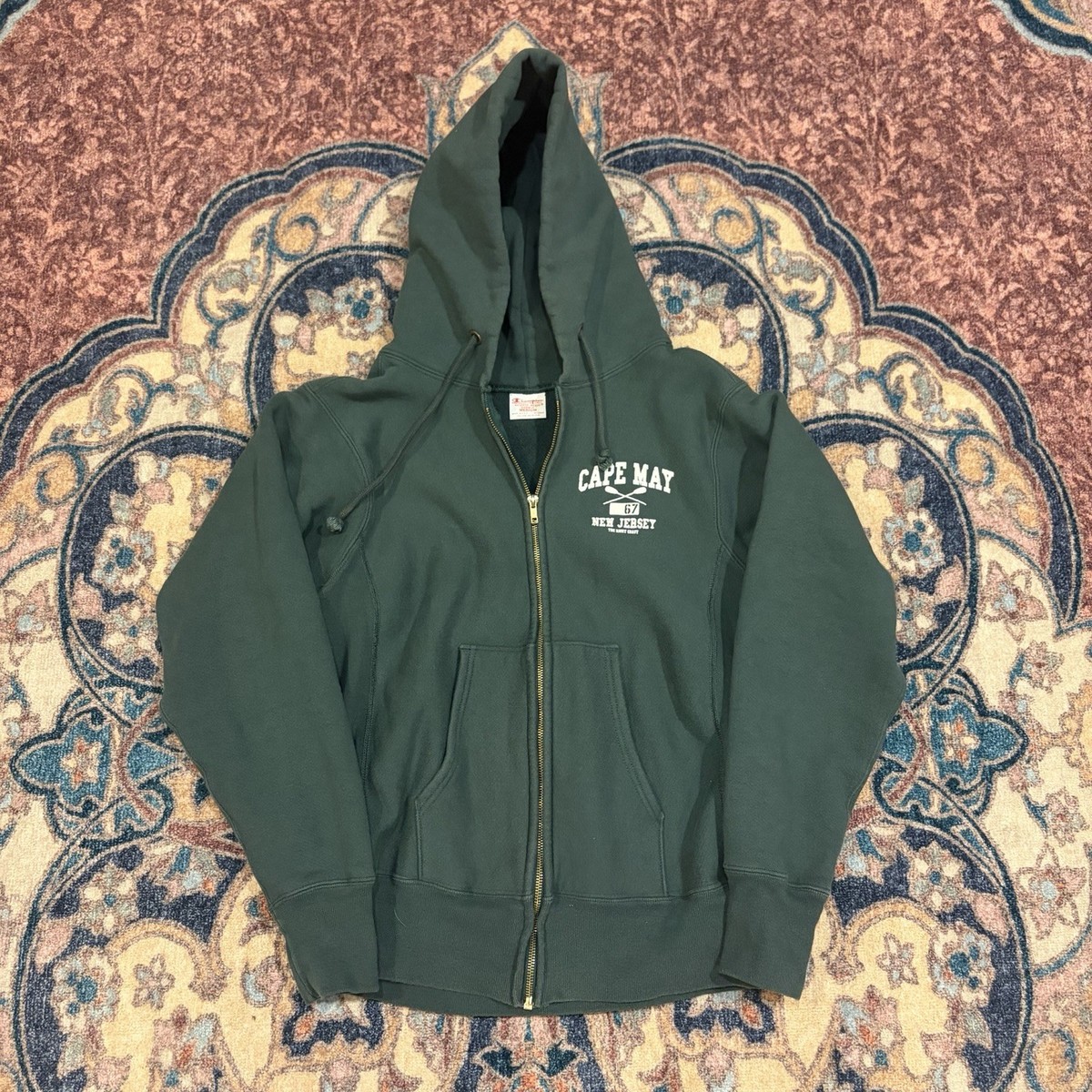 Vintage 90s Champion Reverse Weave Hoodie USA Made Green Zip Up 
