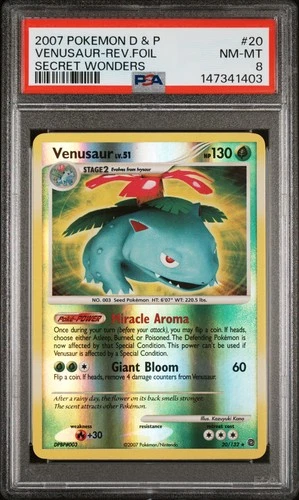 2007 POKEMON DIAMOND & PEARL SECRET WONDERS #20 VENUSAUR-REVERSE FOIL PSA 8