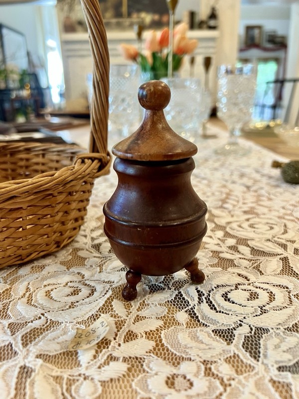 Vintage Footed Hand-Turned Wood Spice Sugar Pot Jar Dish w Lid