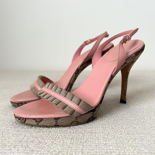 GUCCI Mules Sandals Heel GG Canvas/Leather Multicolor EU36/US6 79899c - Picture 15 of 24