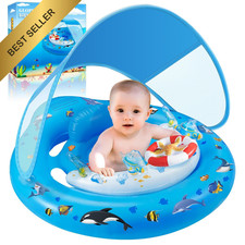 Baby Pool Float with Canopy UPF50 Sun Protection Infant Swimming Float Boat