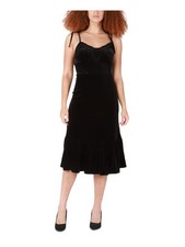 BLACK TAPE Womens Black Unlined Tie Spaghetti Strap Midi Fit + Flare Dress S