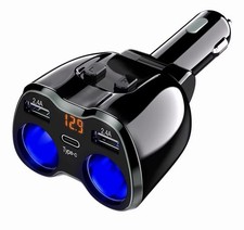 USB C Car Charger, 2 Sockets Cigarette Lighter Splitter 12/24V 80W Dual USB