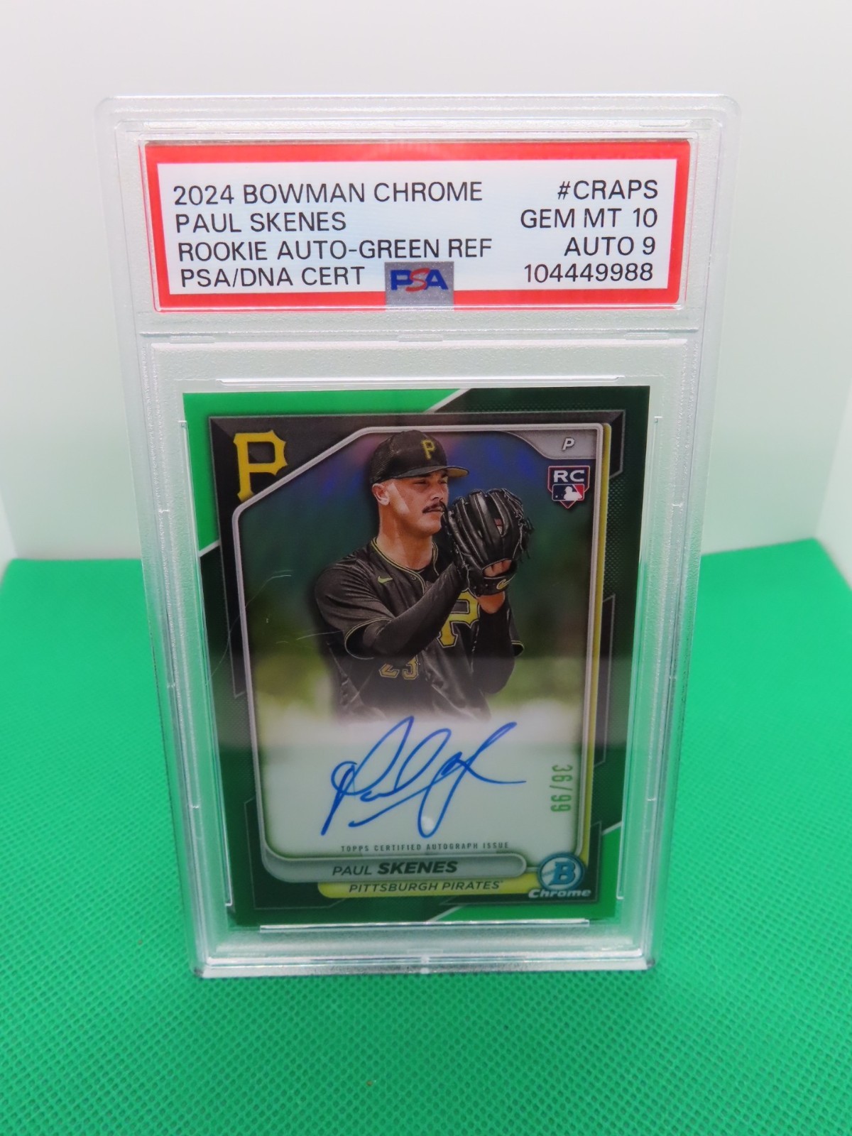 2024 Bowman Chrome Paul Skenes Rookie Auto RC Green Refractor #/99 PSA 10 9