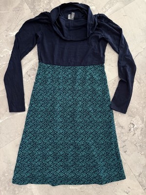 Ibex Juliet Providence Merino Wool Dress Cowl Neck, XS, Navy Teal