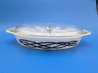 Pyrex Barbed Wire Black & White Divided Casserole W/ Lid Vintage 1950’s retired