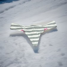Vintage Victoria s Secret PINK Low Rise Thong Panty Heather Gray White Stripe L