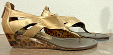 Donald J Pliner Gold Leather Leopard Wedge Sandals Womens 7M Made in Spain