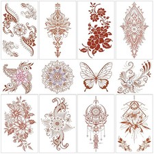 Henna Temporary Tattoo, 12 Sheets Fake Tattoo, Waterproof Brown Tattoo Stickers