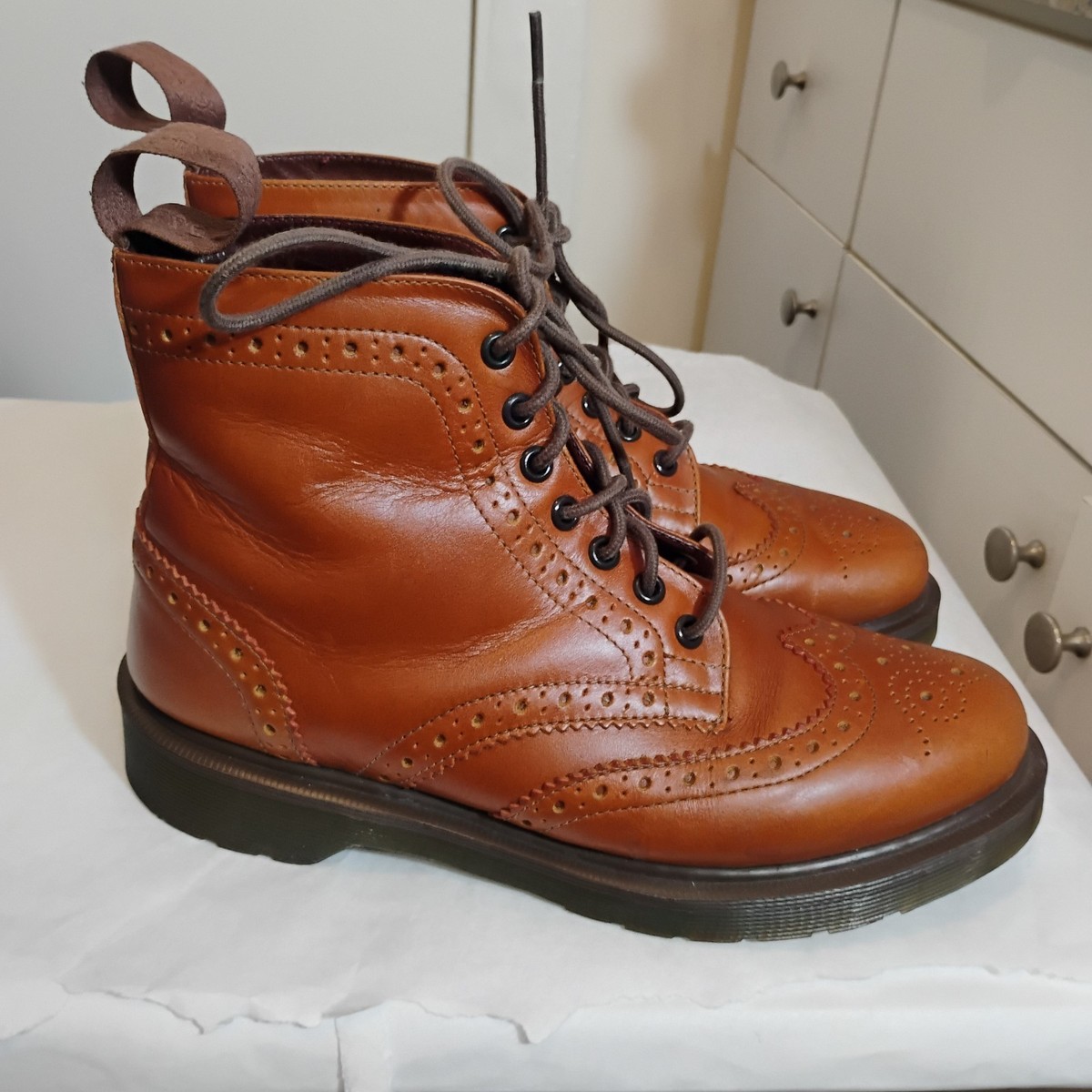 Dr. Martens Affleck Brogue Lace Up Boots English Tan Unisex 8M 9L Wingtip SOLD….??Tantastic?? Dr. Martens AFFLECK Brogue boots in  main image 3