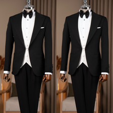 3PCS Business Men's Suits Black Dinner Party Jacket Formal Workwear Casual Coat