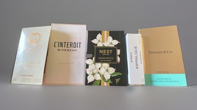 5 Luxury Perfume Samples | Tiffany · Byredo · Gucci · Givenchy · Nest