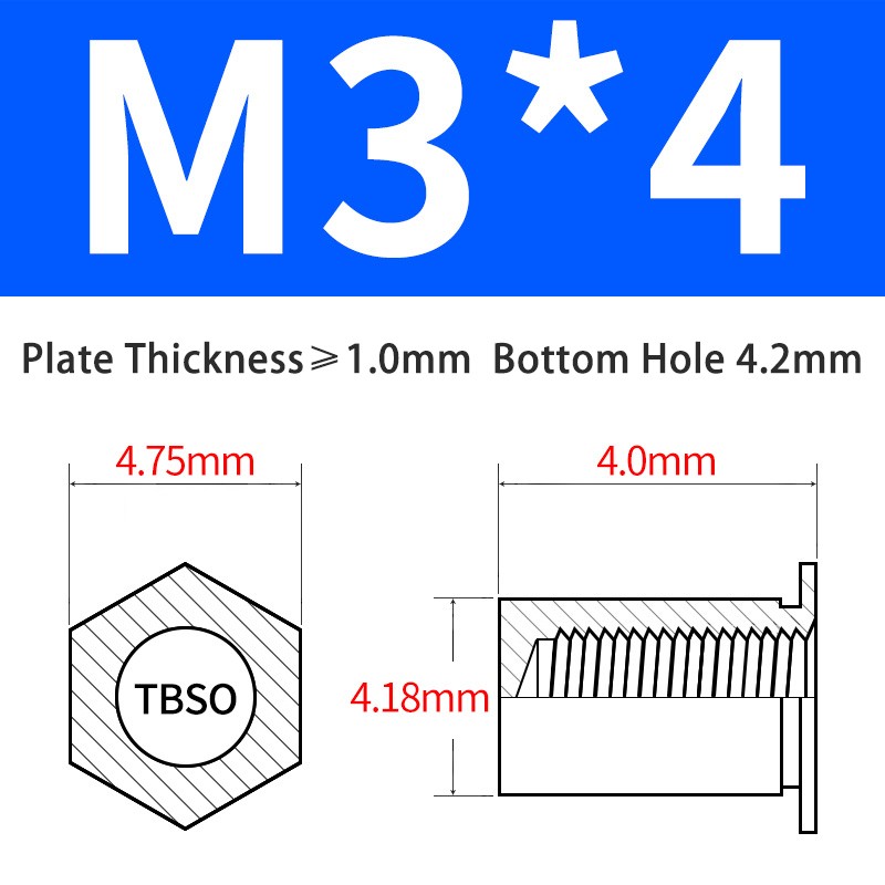 Carbon Steel Blue Zinc Reverse Blind Hole Riveting Studs Riveting Parts M3 M4