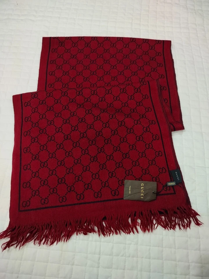 GUCCI Mujer Bufanda Chal Estola Envoltura Lana y Seda Hecho en Italia GG Logo Foto 3 de 4