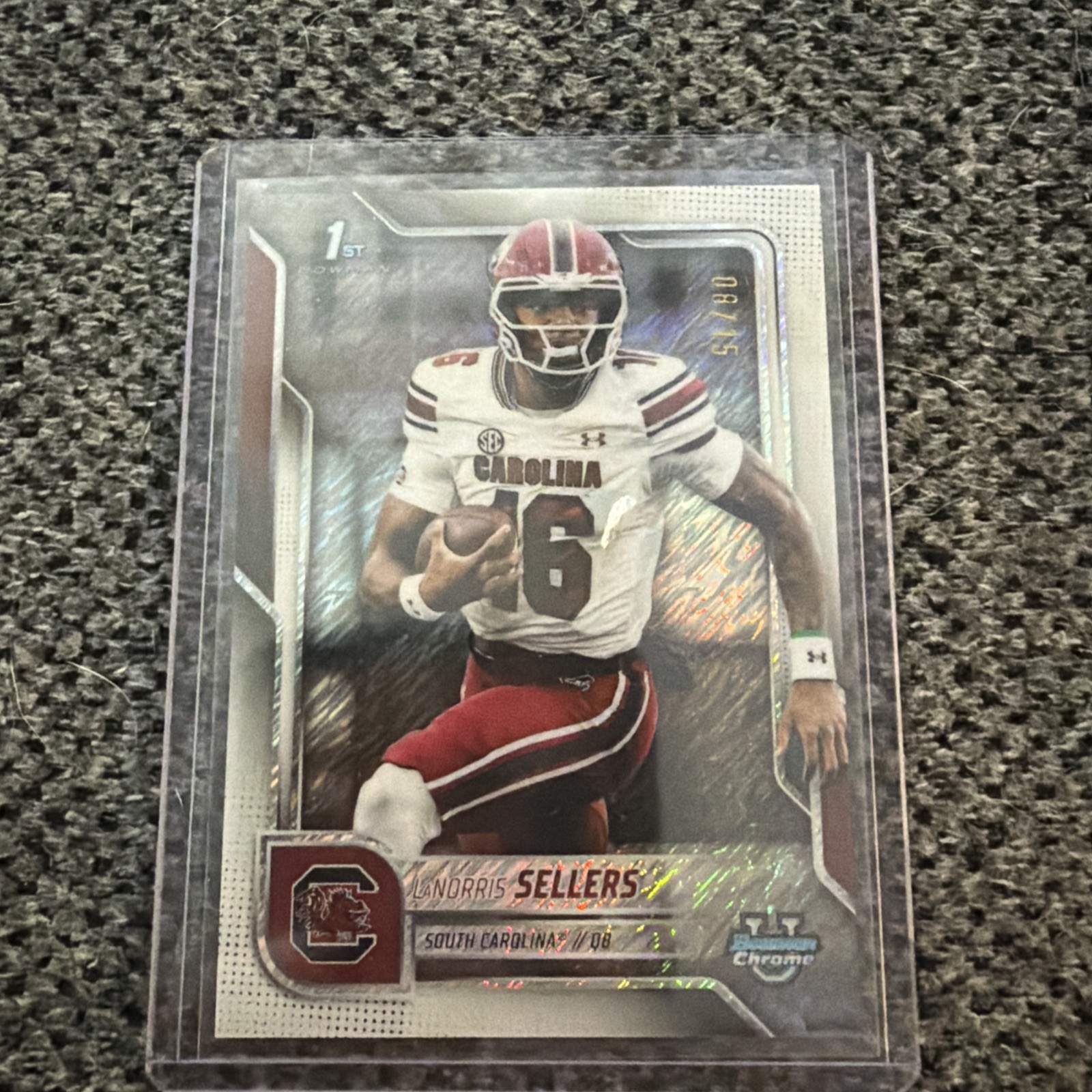 LaNorris Sellers 2025 Bowman U Chrome #168 White Shimmer Refractor /15 SSP