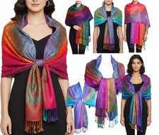 Batik Paisley Colorful Soft and Silky Pashmina Scarf Shawl Rainbow Winter Wrap