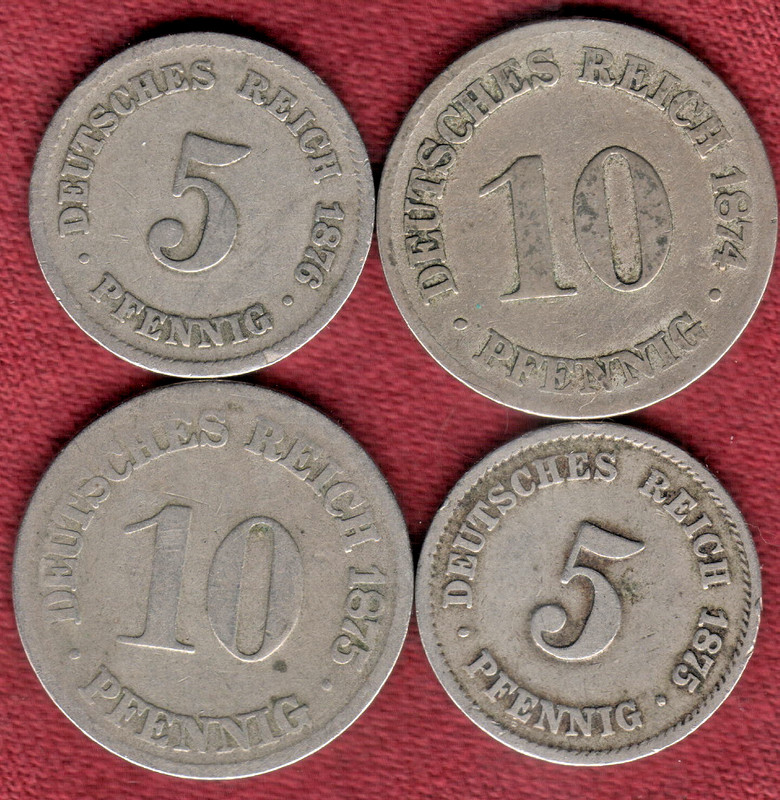 Four 150 Plus Year Old  German Coins  1874-1876