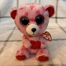 Ty Beanie Boo- Sweetikins Teddy Bear Plush Valentines Pink Red Heart 2014 - 6"