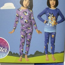 Bluey 3T 4-Piece Cotton Knit Snug Fit Long Sleeve Pajama Set Blue Purple