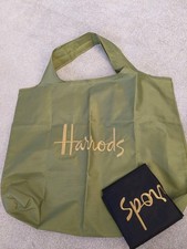 Brand New with Tag Harrods golden logo foldable shopping bag Green