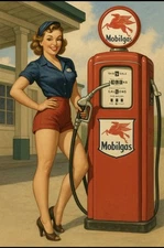 Retro Style Mobil Gas Station Girl Pump  12 Inches Sign Top Quality Sign