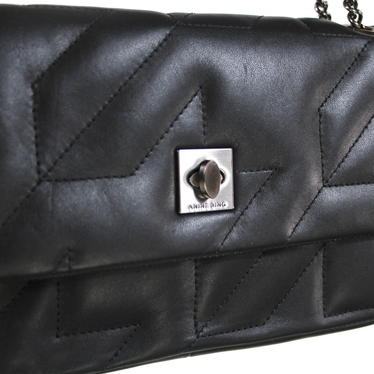 Anine Bing Black Quilted Houndstooth Chainlink Rectangle
