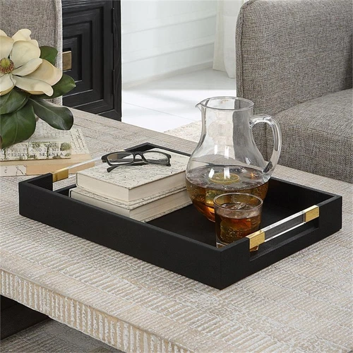 Uttermost Wessex Contemporary MDF Wood and Faux Shagreen Tray in Black - Picture 6 of 6