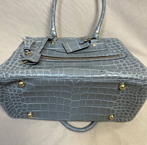 J&M DAVIDSON croc handbag J&M DAVIDSON blue turquoise blue stamped leather bag - Picture 6 of 21