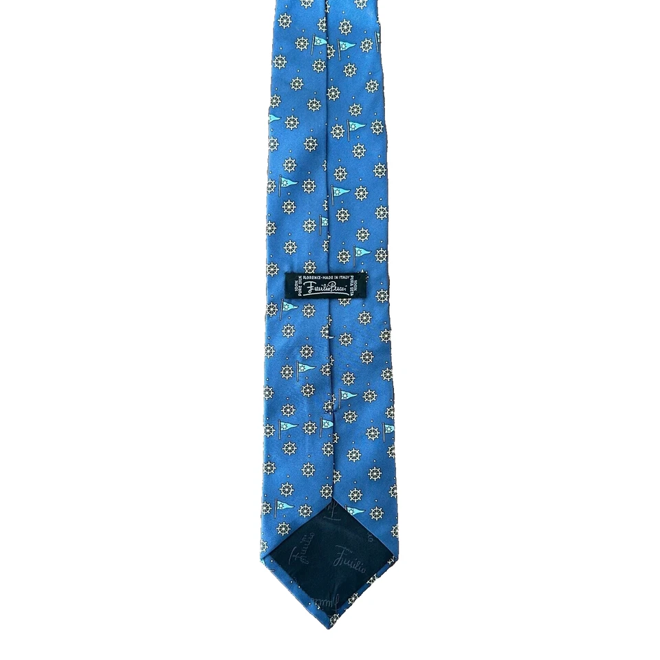 Gravata de seda padrão náutico azul Emilio Pucci feita em Florença Itália - Imagem 3 de 4